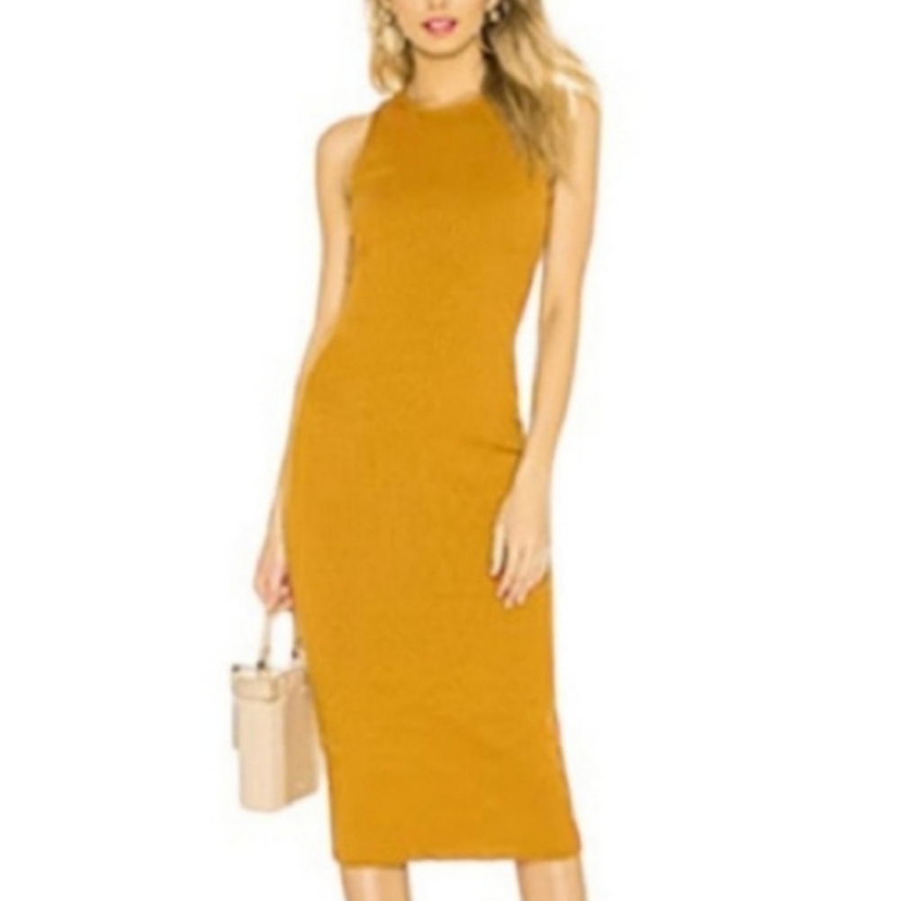 House of Harlow 1960 Shannon Midi Ribbed Tank Dress Yellow Gold Racerback S